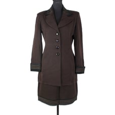 St. John Collection Brown Santana Knit Black Suede 2 Piece Skirt Jacket Set 6