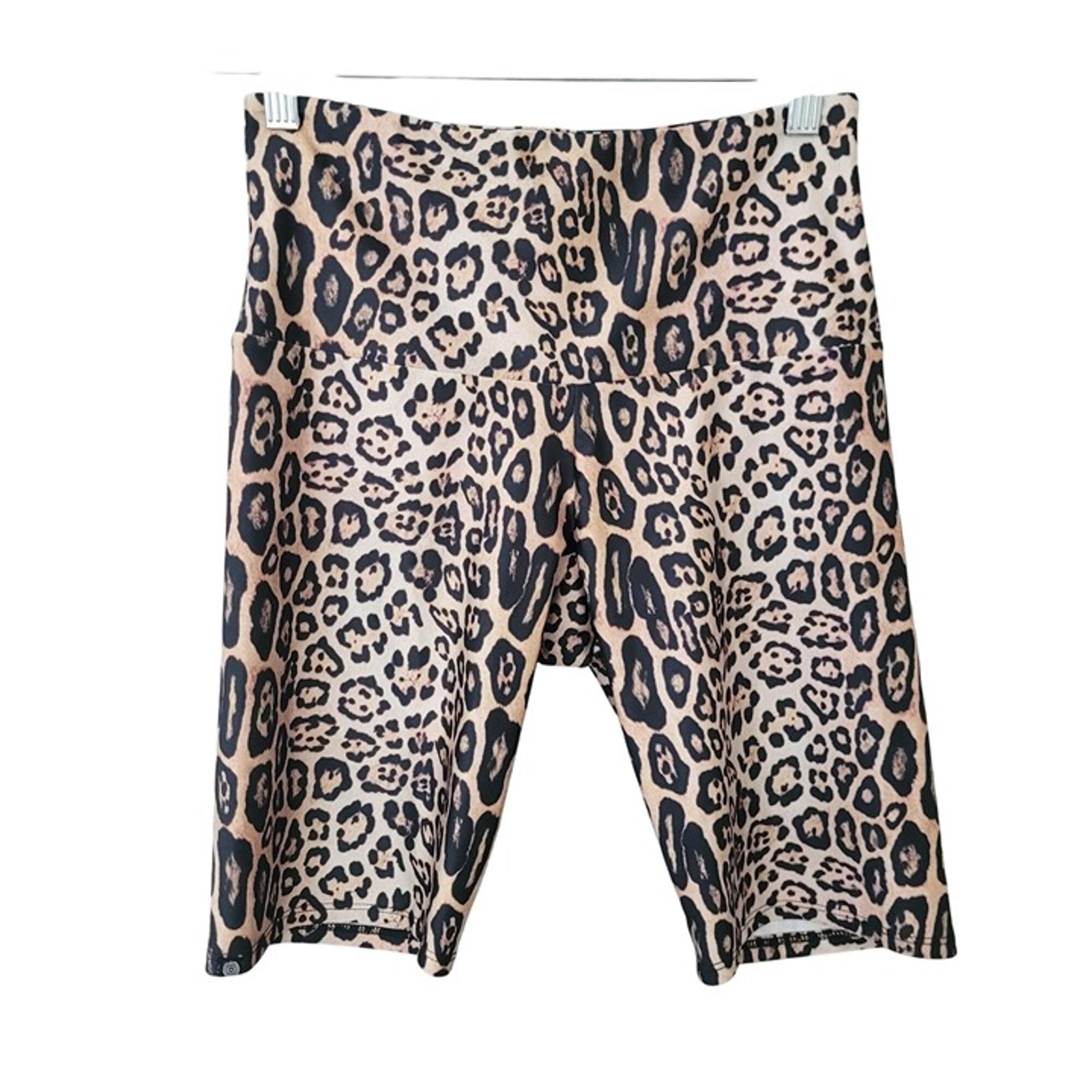 Onzie Leopard Print High-Waisted Pull On Biker Shorts Womens Size M/L Activewear