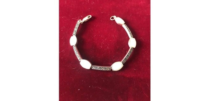 Vintage sterling silver Marcasite and moon stone bracelet