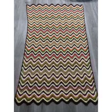 Vintage Crochet Chevron Zig Zag Pattern Throw Blanket Afghan 69 x45