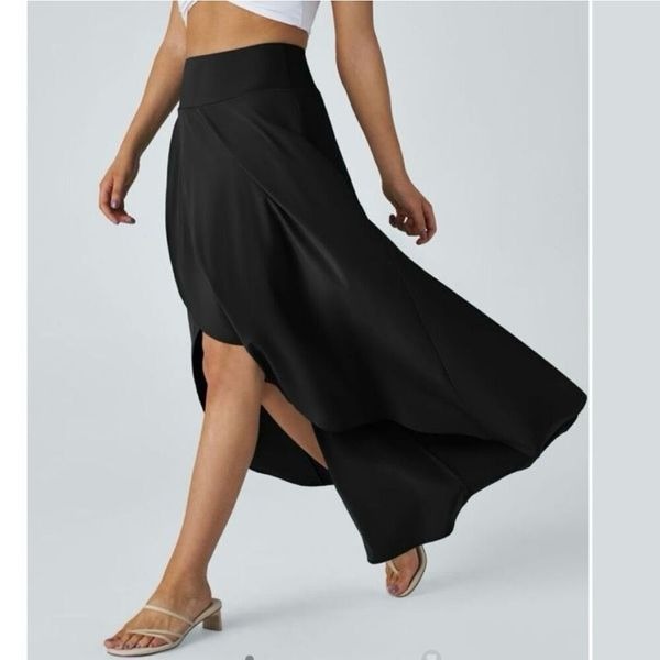 Halara Breezeful High Low 2-in-1 Flowy Quick Dry Maxi Skirt Skorts Size M black