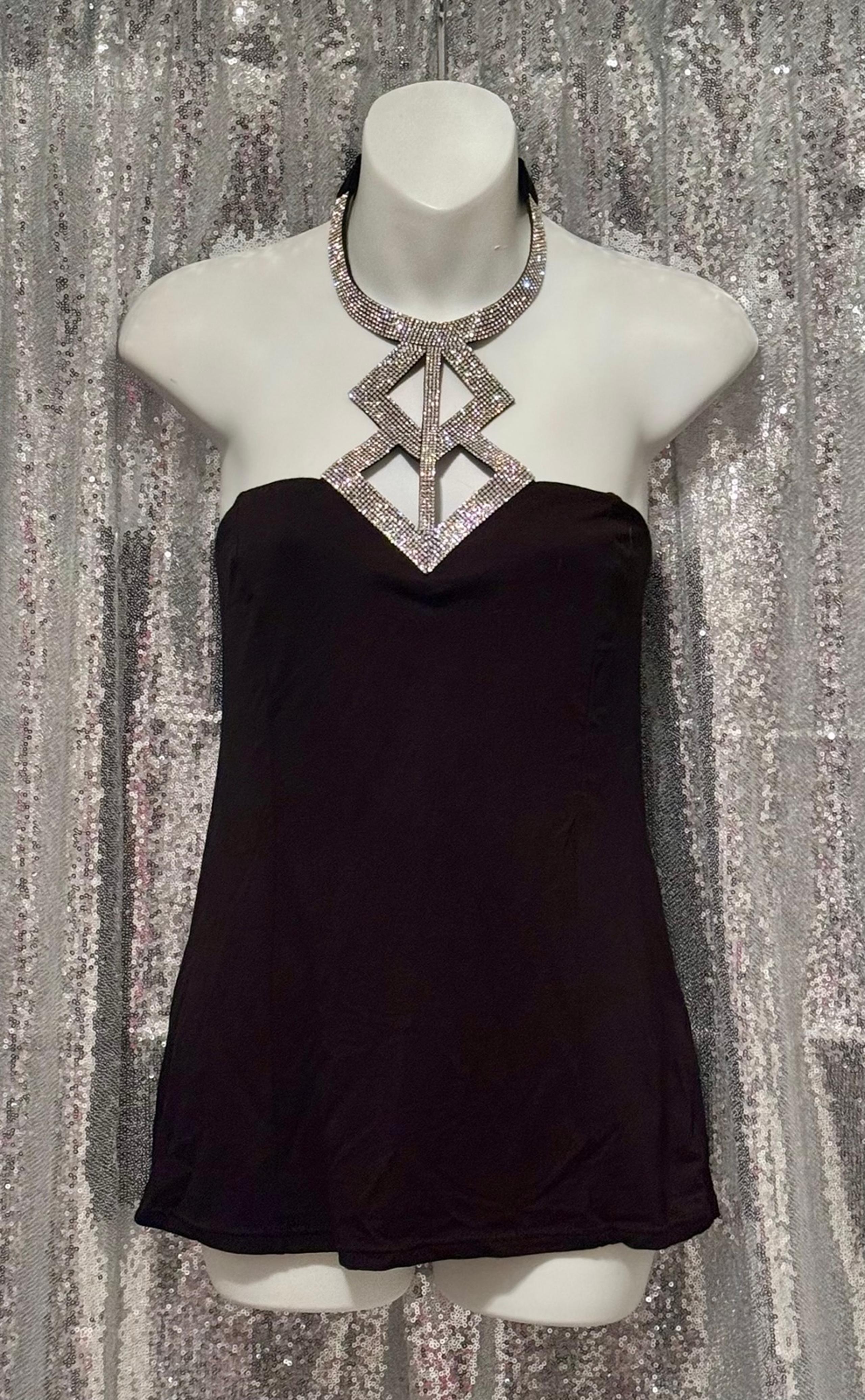 Venus Black Halter Top With Gem Embellished Neckline New