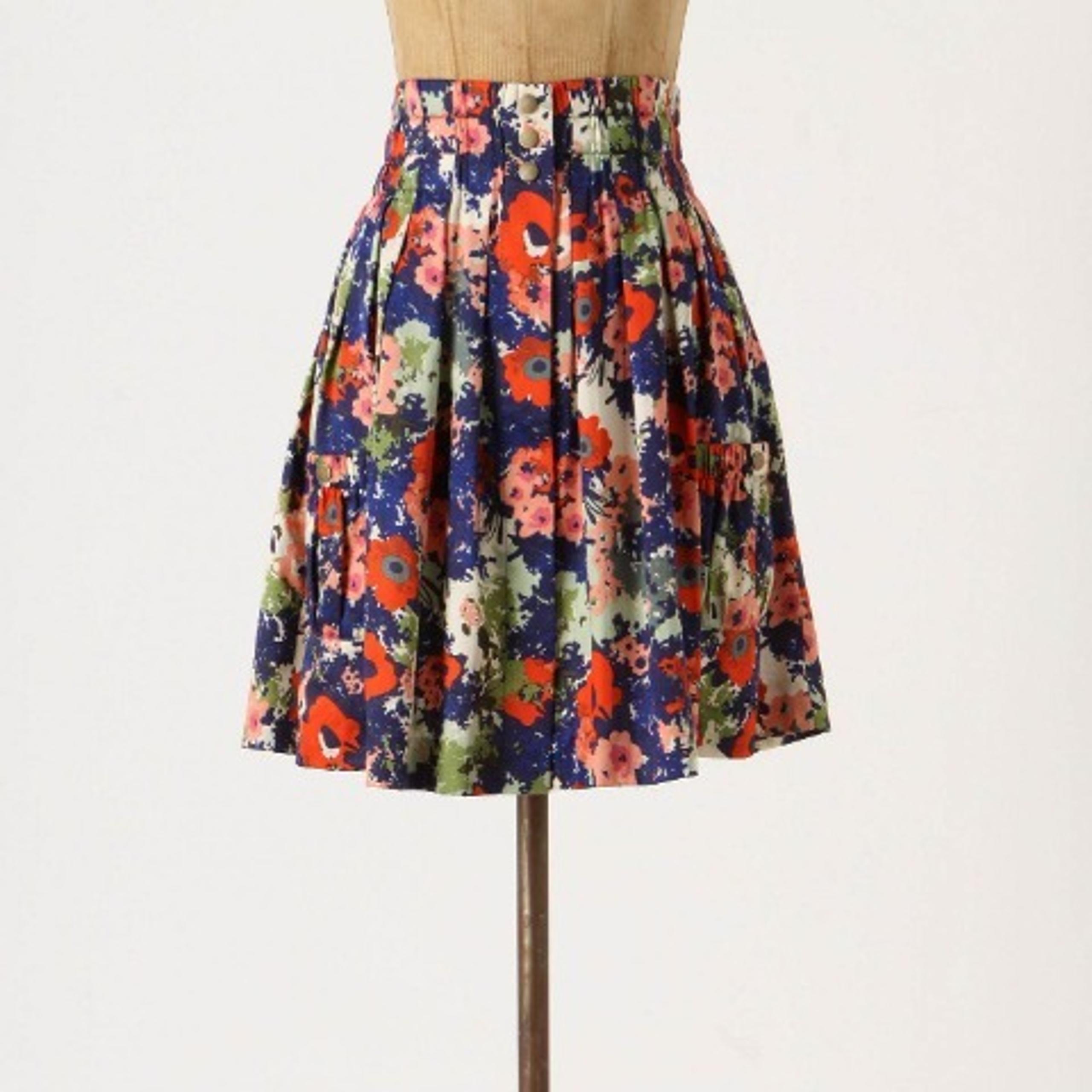 ANTHROPOLOGIE Apothecary Skirt Floral Full Cotton High-Waisted Snaps Pockets