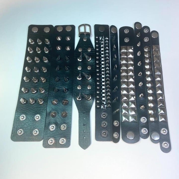 ULTIMATE BRACELET LOT 9 pcs Gothic small Spike faux leather punk bracelet