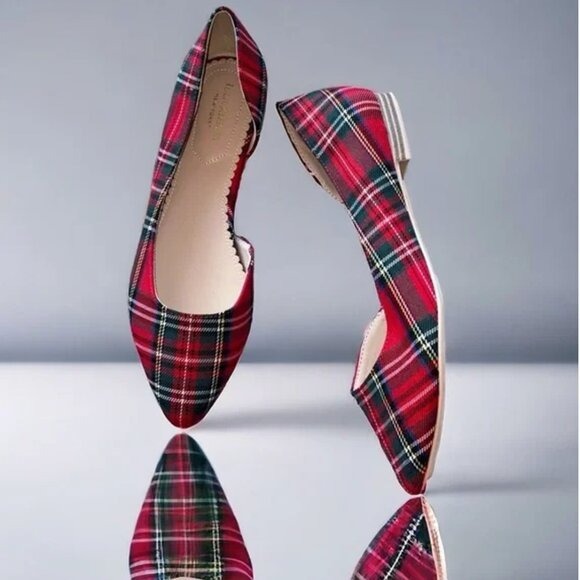 NEW ISAAC MIZRAHI New York Women’s Red Plaid Flats 8.5 Red Green