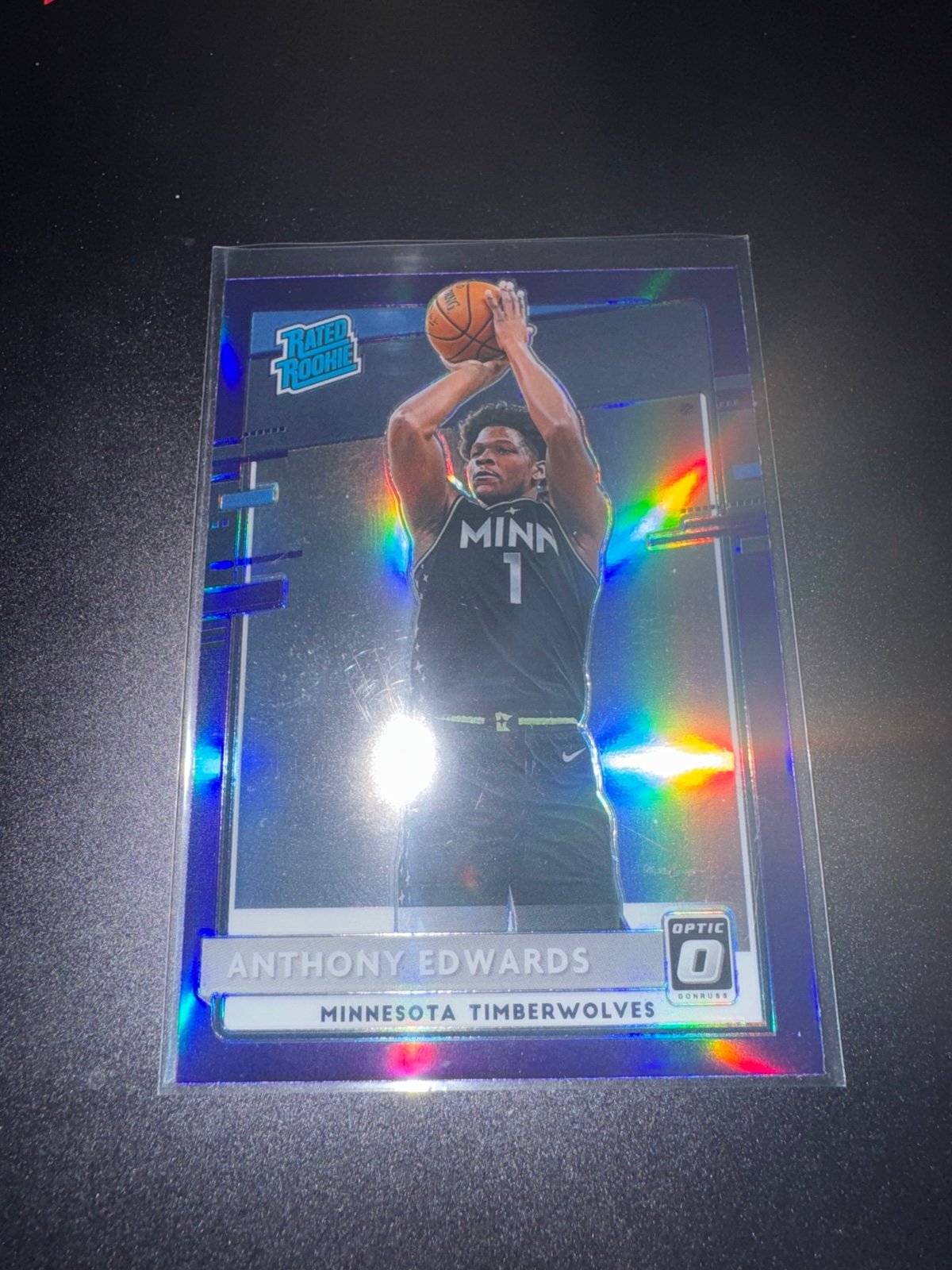 2020 Anthony Edwards Panini Optic Rated Rookie Purple Prizm Basketball Card