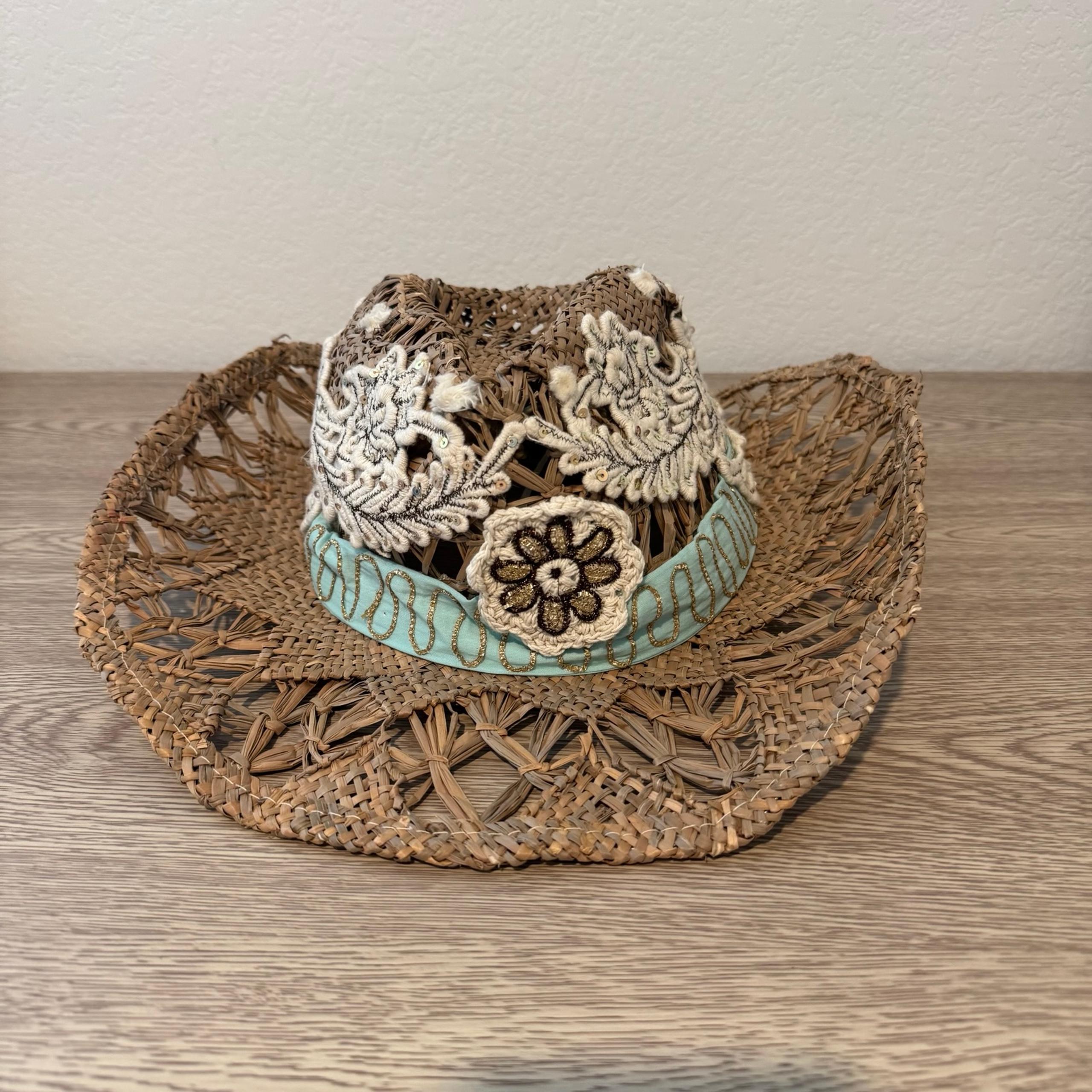 Boston Proper Embroidered 100% Straw Cowboy Hat