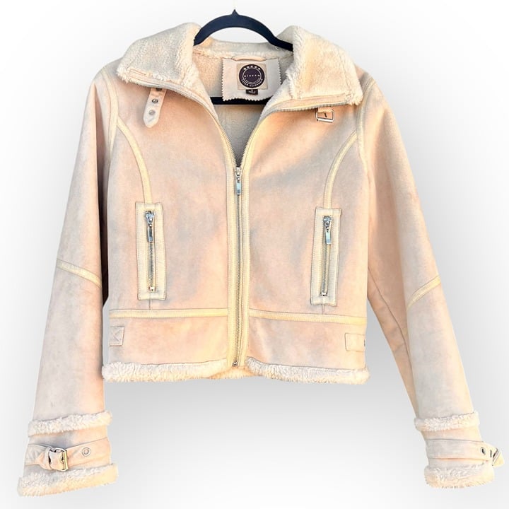 Giacca Gallery Vintage Faux Fur Suede Jacket Beige Cream Moto Womens Size Small