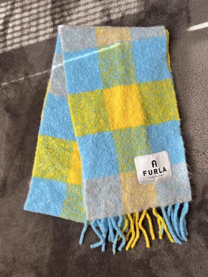 FURLA Checked Scarf Blue Yellow