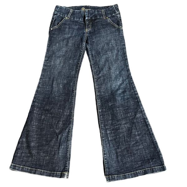 Vintage Bebe Wide Leg Stretch Denim Trouser Jeans Dark Crosshatch Indigo Wash