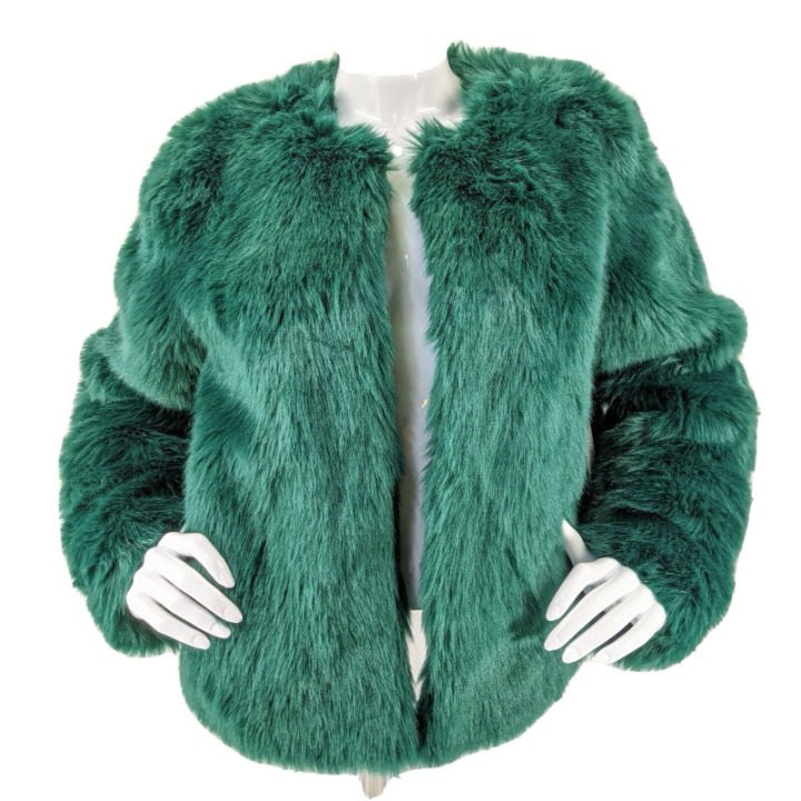 Lovers + Friends Revolve Coat Womens Size Small Faux Fur Hunter Green Nwt