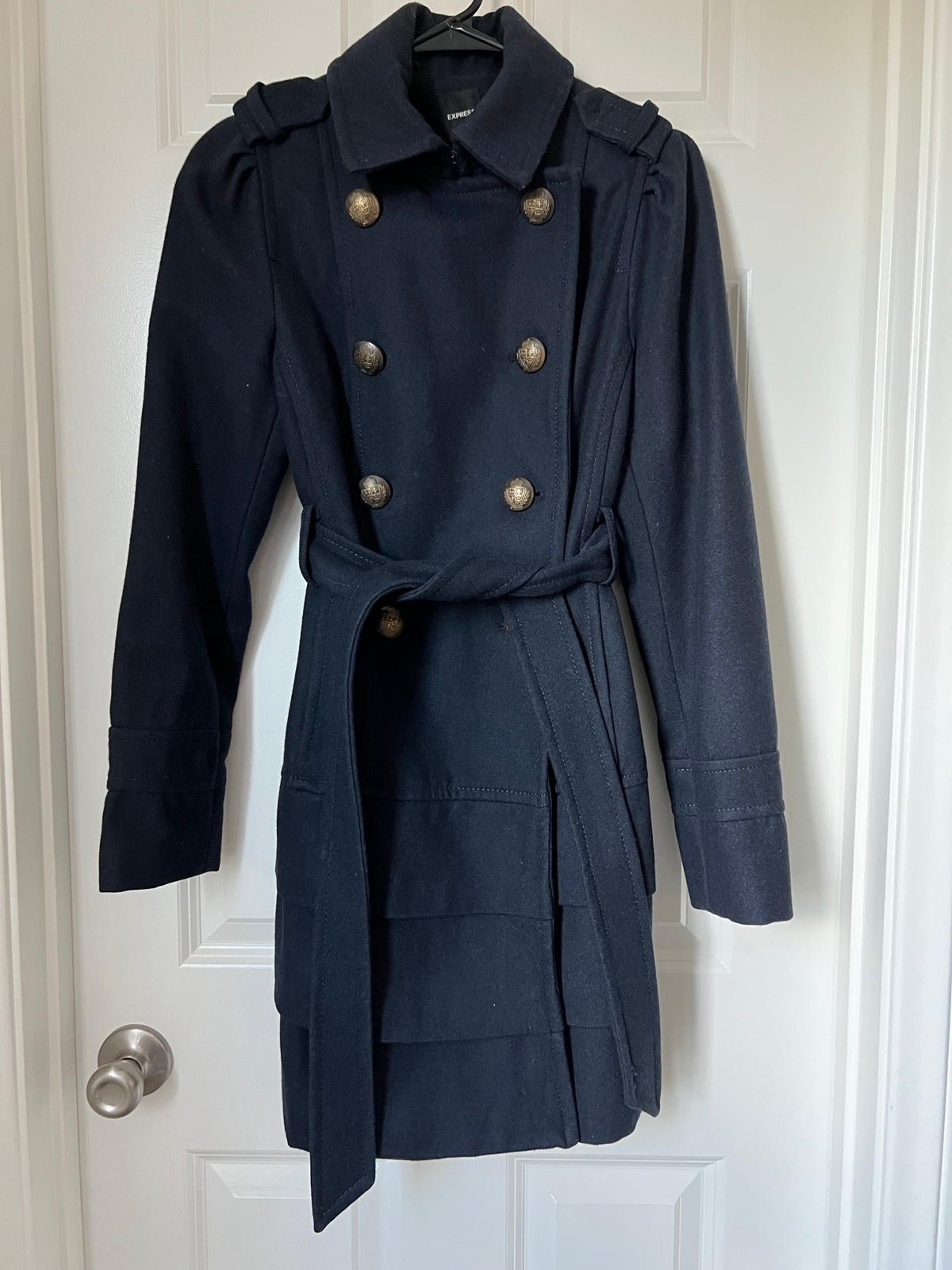 Express Women’s Navy Military Style Belted Peacoat Size XS