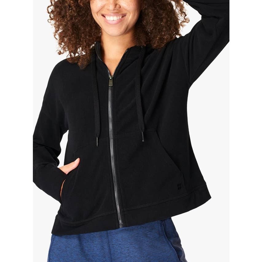 Sweaty Betty Sanctuary Luxe Zip Up Hoodie Sweatshirt, Black