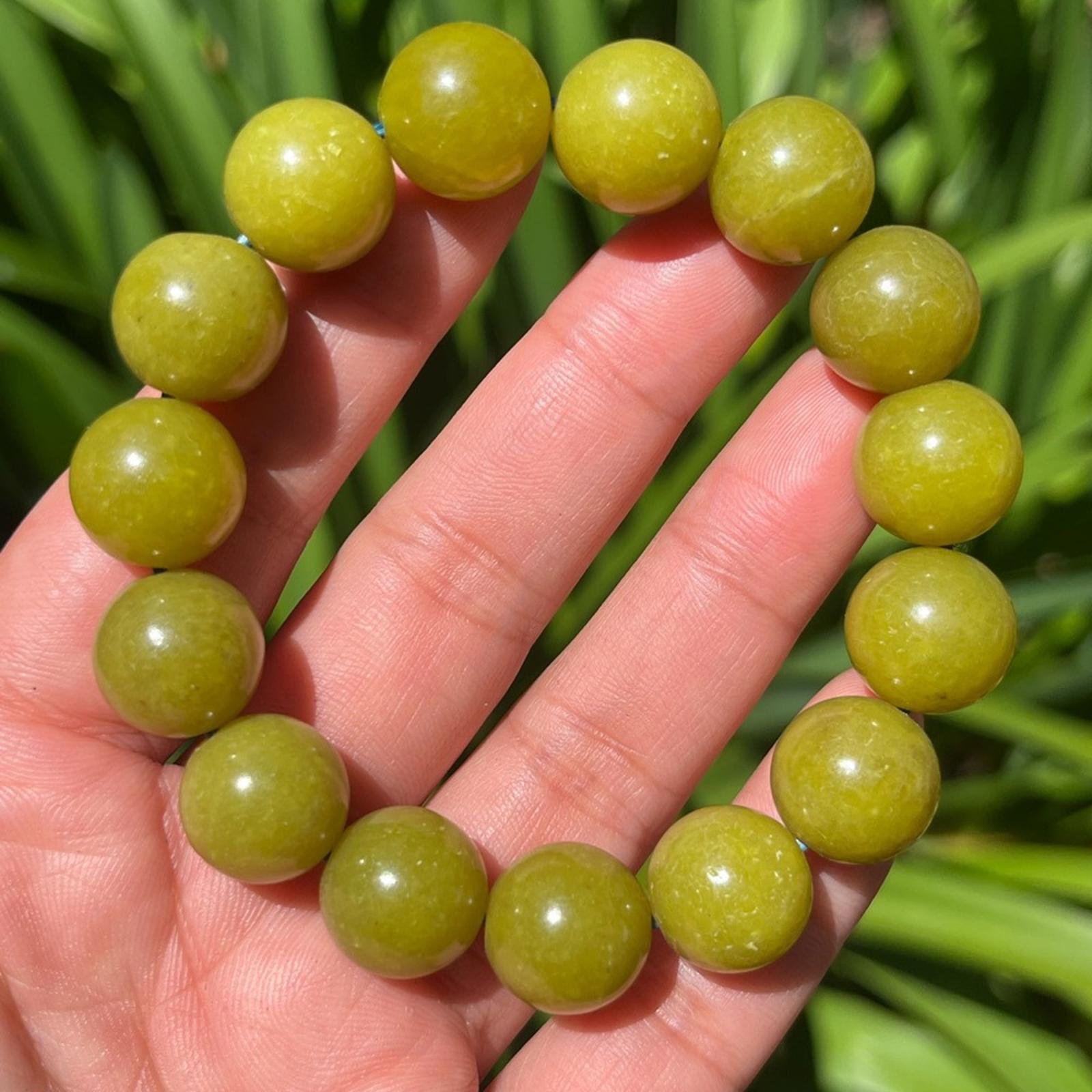 14mm stretchable olive green chunky xiuyan jade bracelet