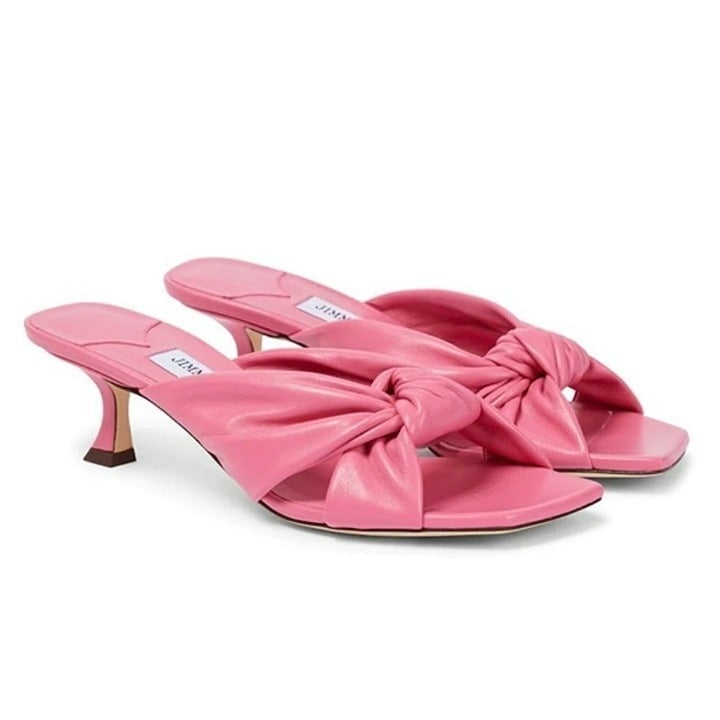 Jimmy Choo Women's Avenue 50 Kitten Heel Slide Sandals Pink Size 37 (MSRP 675)