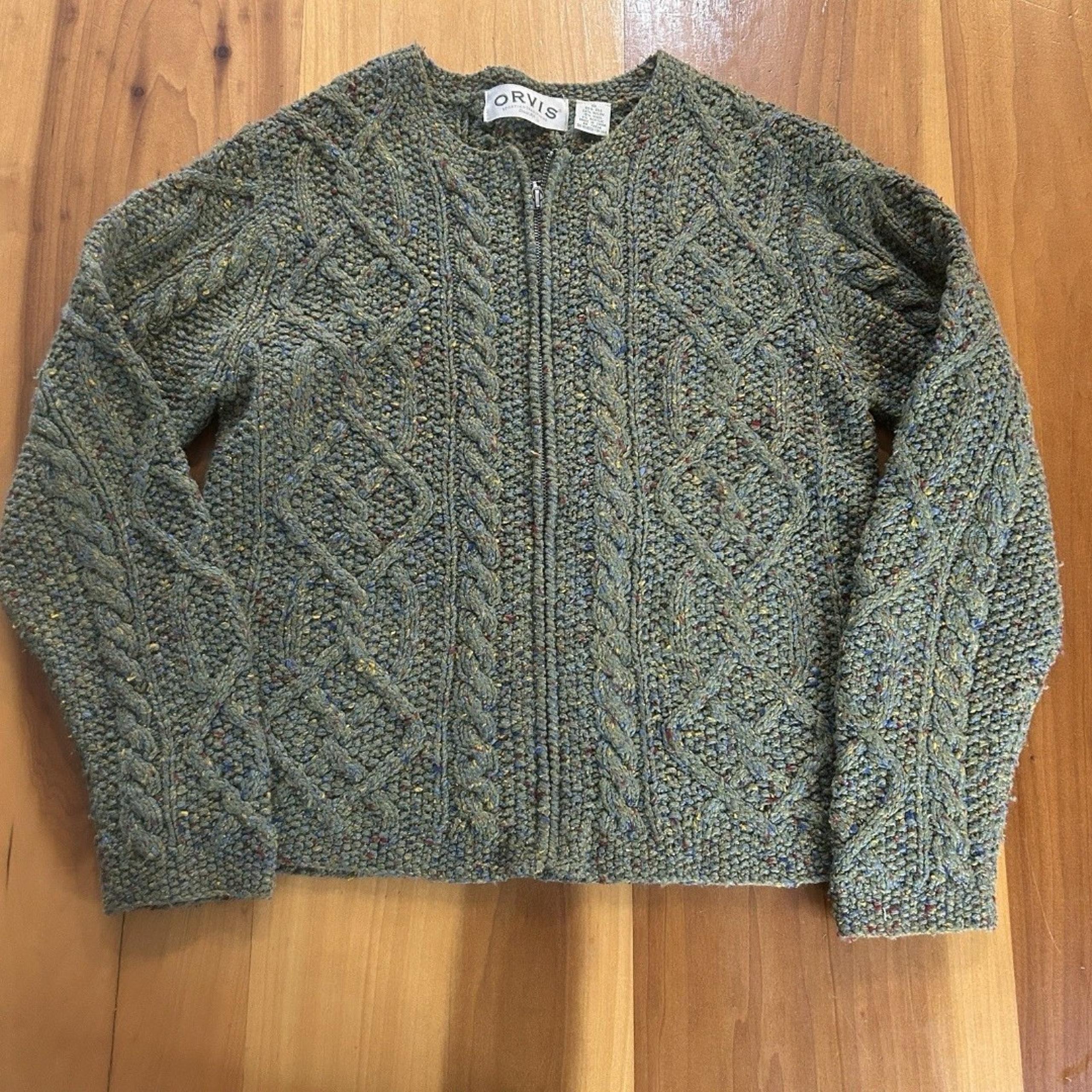 Orvis Women’s Cardigan. Small. Zip Up. Long Sleeve. Silk/Wool Blend. Green.