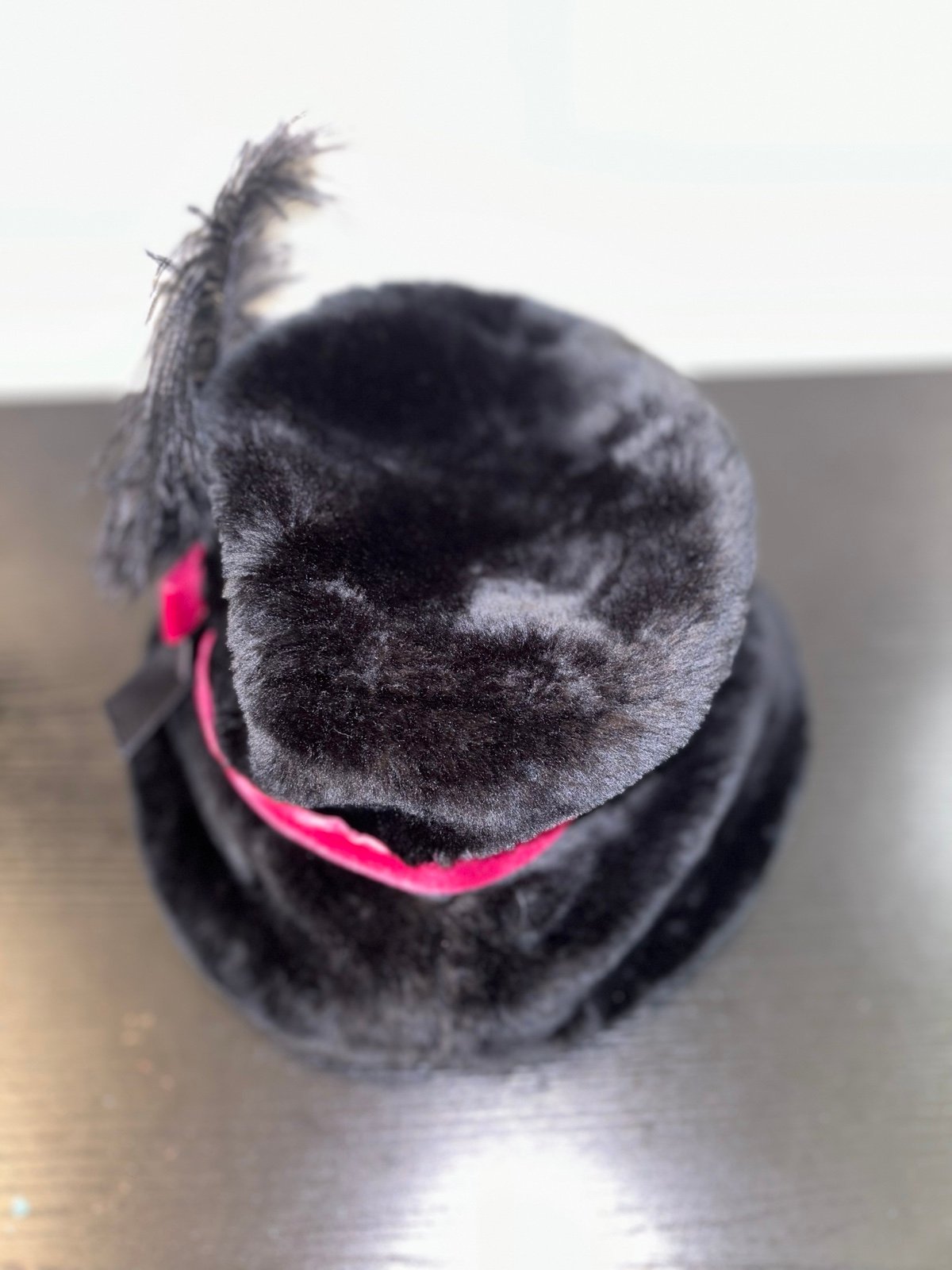 Vintage Rare Black Velvet hat with Red ribbons. Excellent Condition.