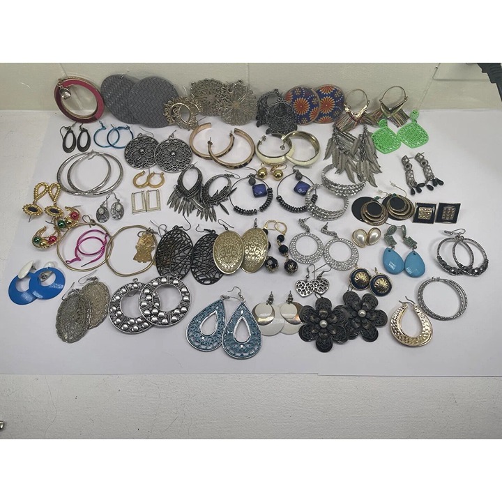 Lot of 45 Earrings Pairs Assorted Colors & Shapes Mixed Materials Jewelry