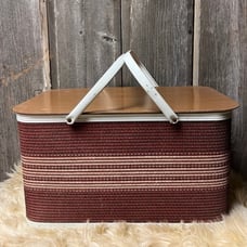 Vintage Redman Picnic Basket This basket is tartan red with cream stripes