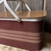Vintage Redman Picnic Basket This basket is tartan red with cream stripes