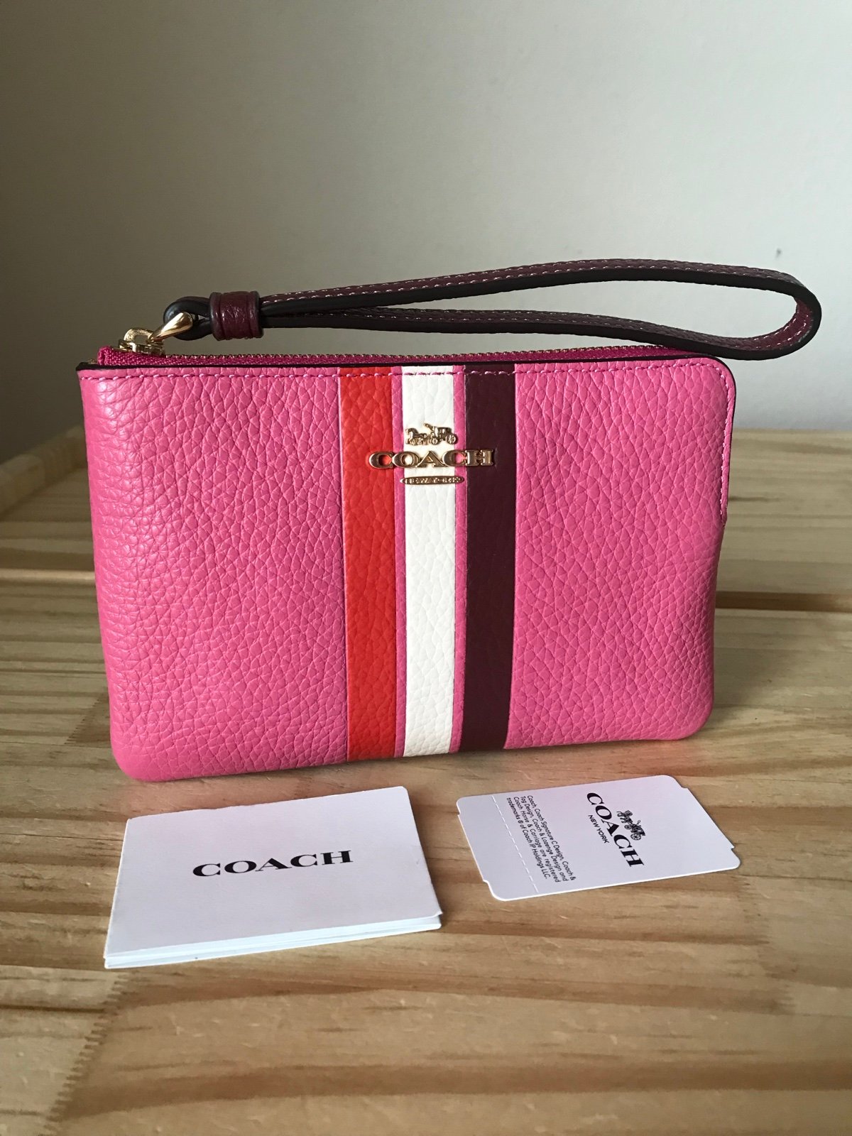 Coach Retro stripe corner zip wristlet