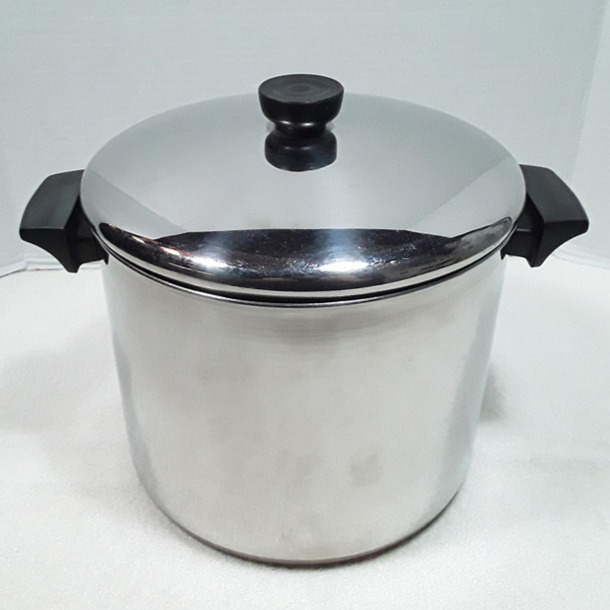 Revere Ware 8 Qt Stock Pot w/ Lid Stainless Steel Copper Clad Clinton VTG