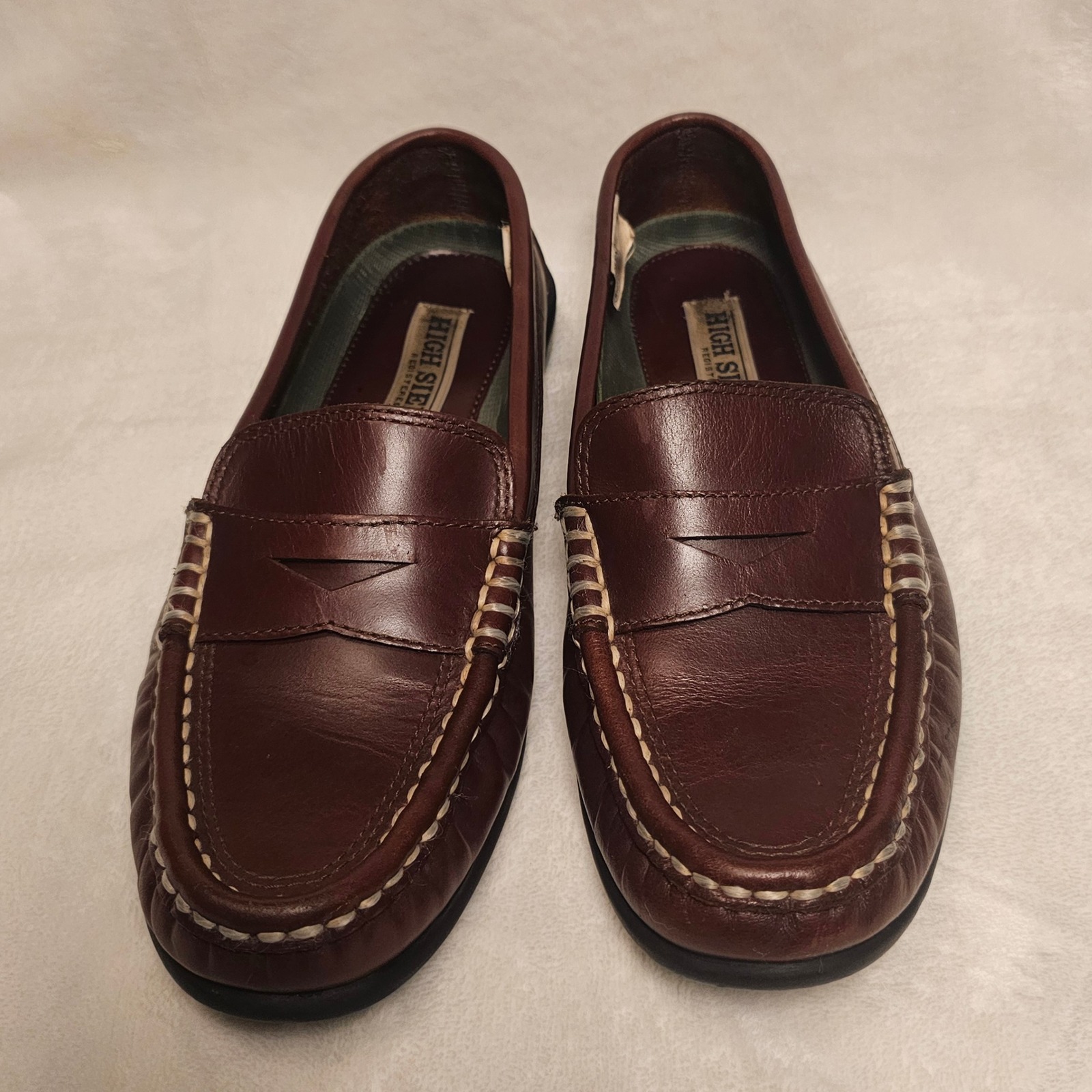 High Sierra Leather Penny Loafers Classic Slip On Shoes Brown Size 9.5