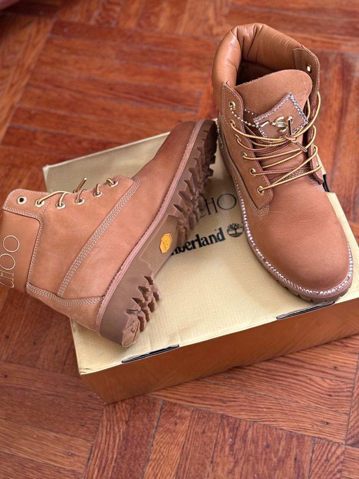 Jimmy Choo / timberland special edition ankle Boots with Swarovski crystals.