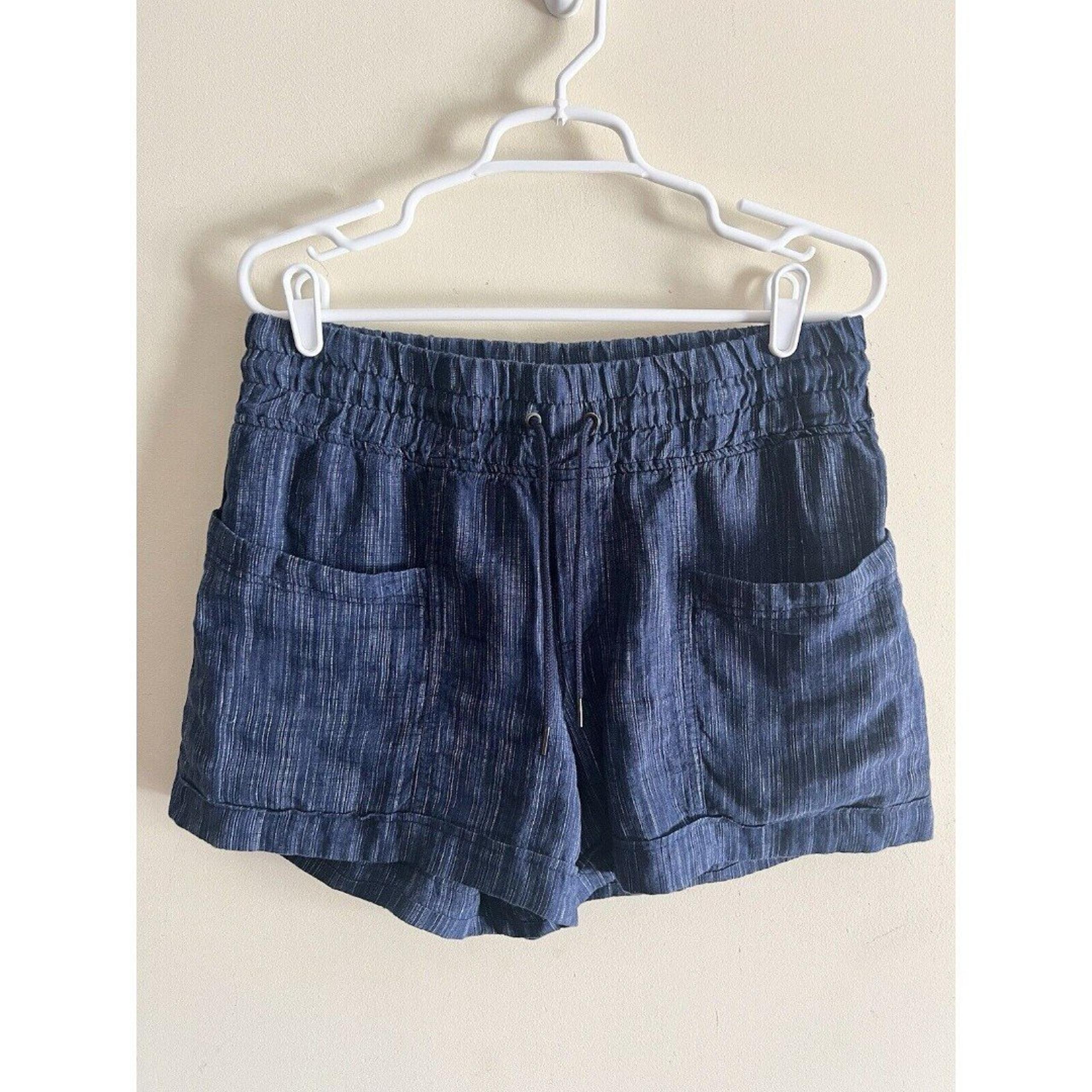 Athleta Women's 4" Cabo Linen Textured Shorts Blue Denim Sz 8 Pull On