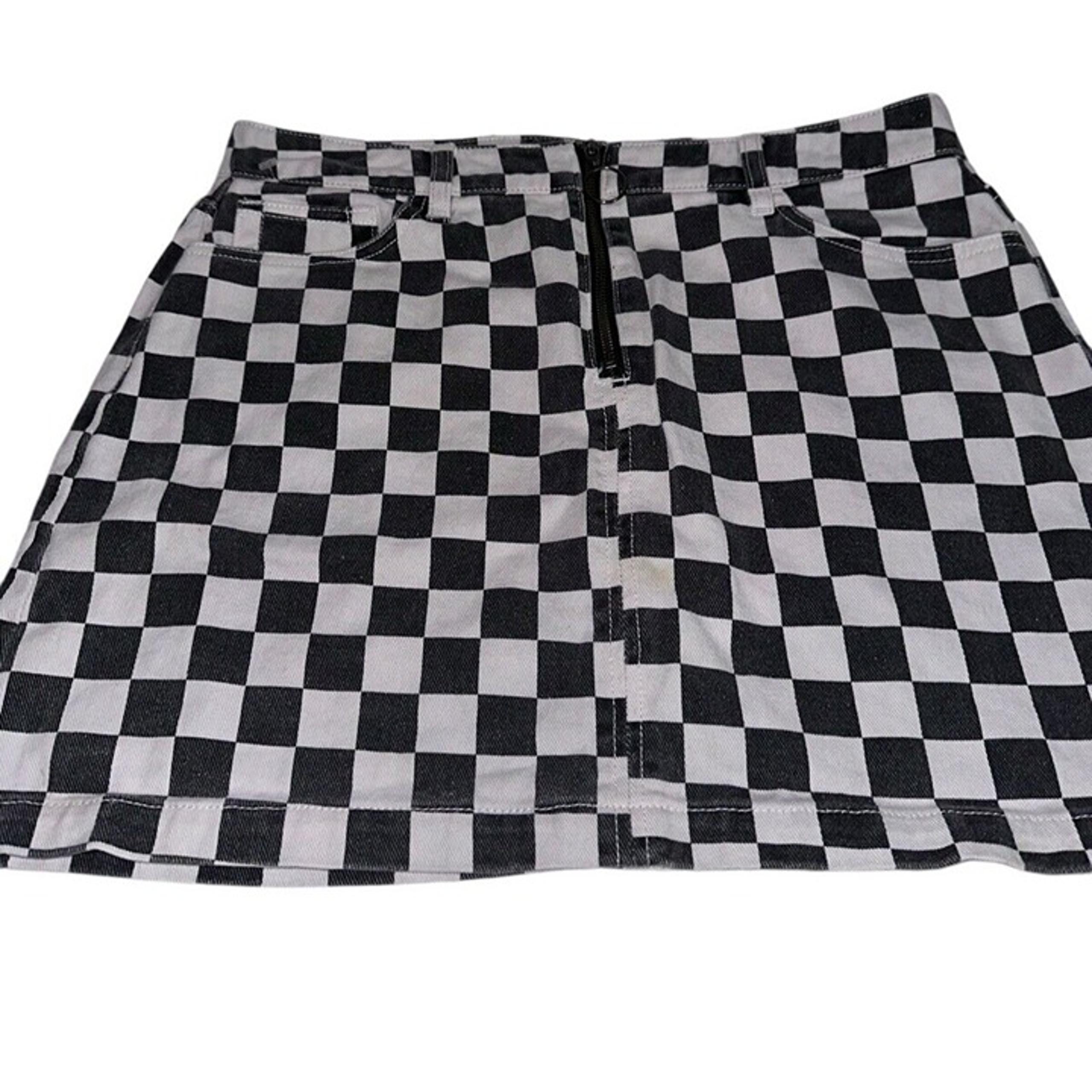 BDG Urban Outfitters Black & White Checkered Denim Zip Up Mini Skirt Sz L