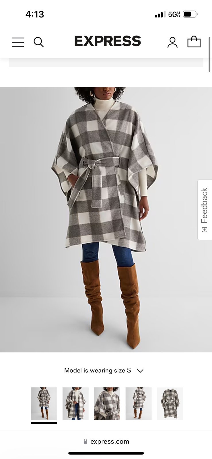 Faux Wool Plaid Belted Cape Coat Express size M/L