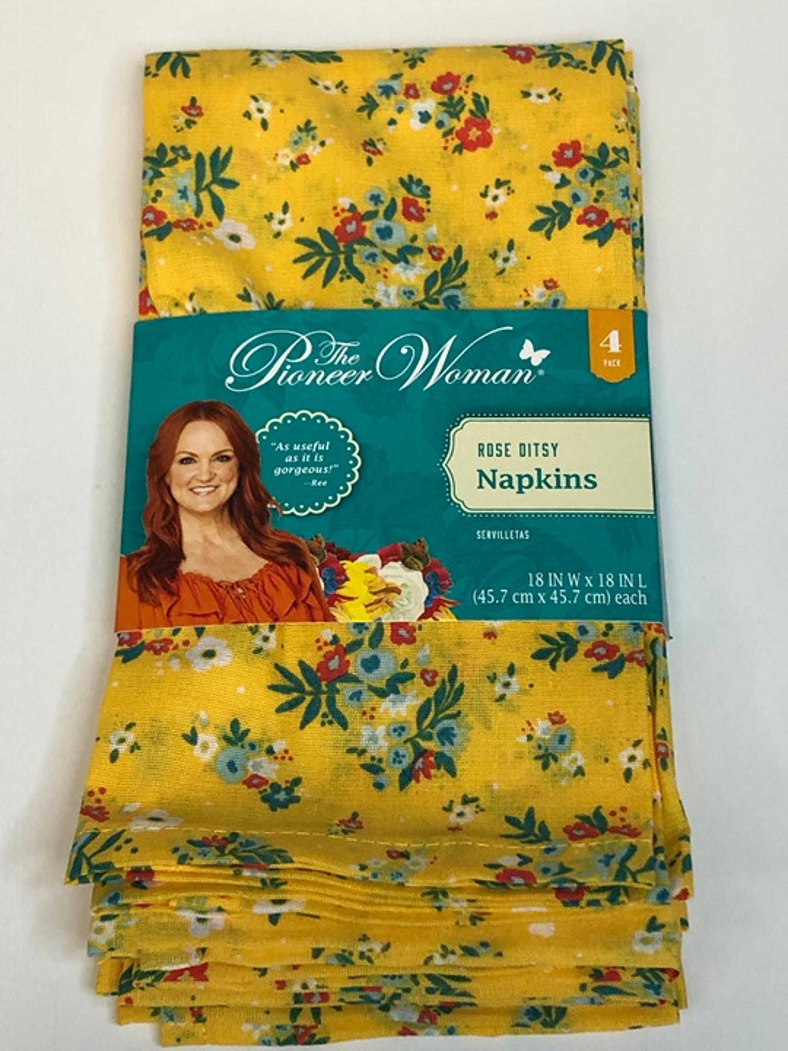Pioneer Woman Cloth Napkin Rose Ditsy Yellow 4Pc Set Floral Square 18"x18" New