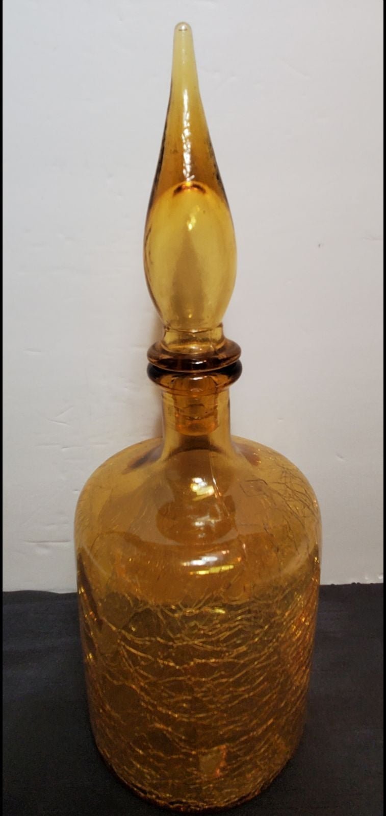 Blenko Amber Crackle Glass Decanter