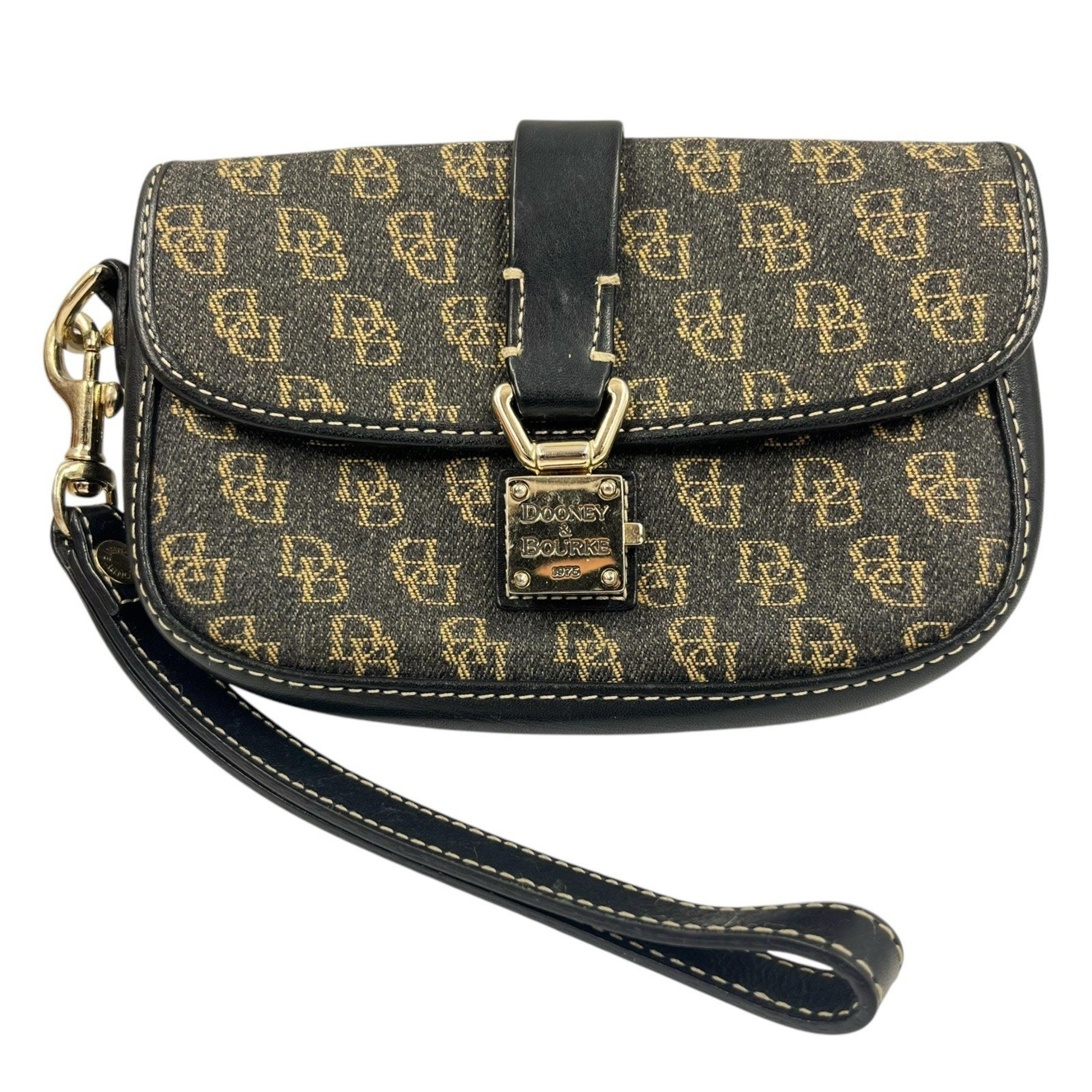 DOONEY & BOURKE CANVAS & LEATHER SIGNATURE LOGO WRISTLET PURSE LOCK CLOSURE VGUC