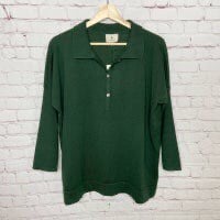 Tuckernuck Dark Green Clayton Knit Polo Womens XS Small New Tencel Linen