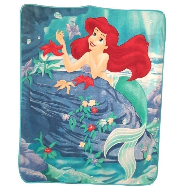 Disney The Little Mermaid Ariel Floral Fleece Throw Blanket 47” X 56”