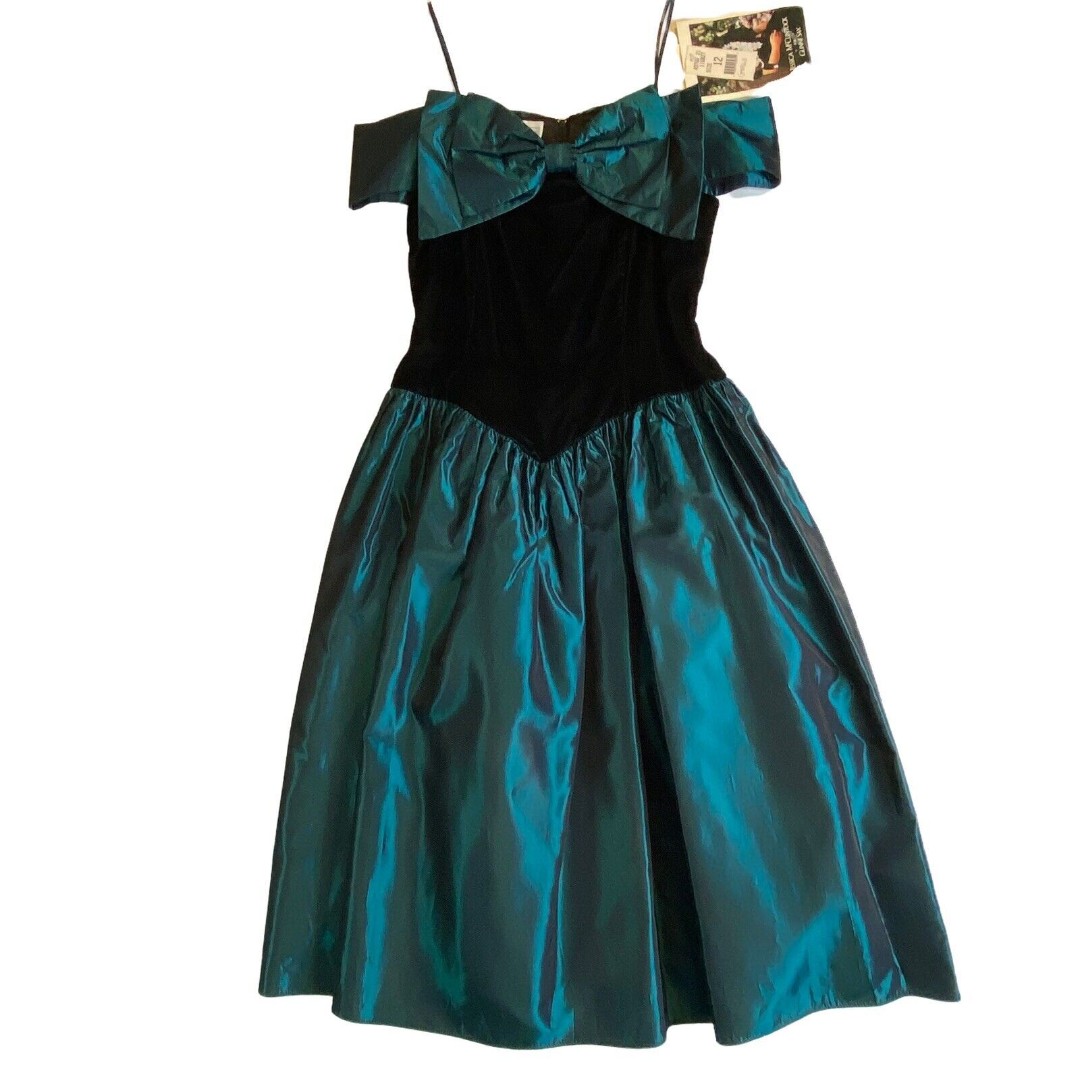 Jessica McClintock Gunne Sax Dress GIRLS Sz 12 Velvet Bodice Wedding Vtg 80s NEW