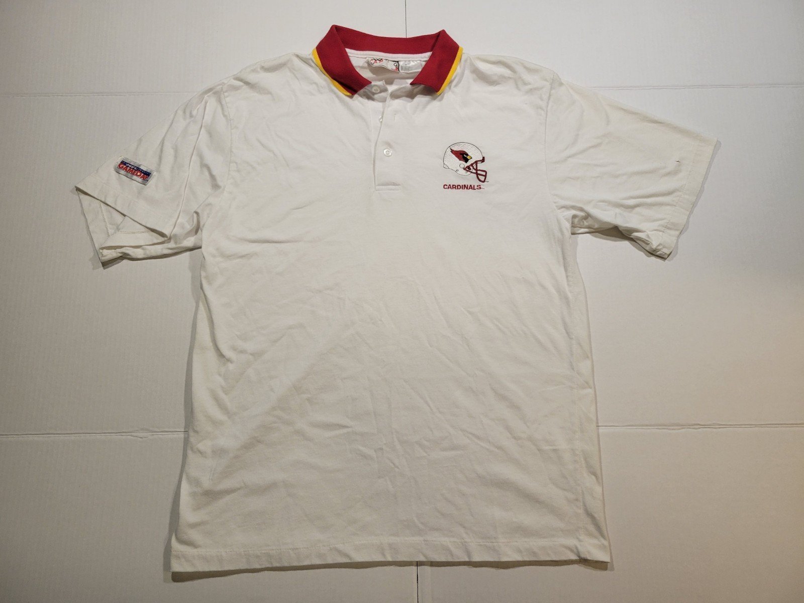 Vintage Arizona Cardinals Single Stitch White Polo Mens Size M Embroidered Logo.