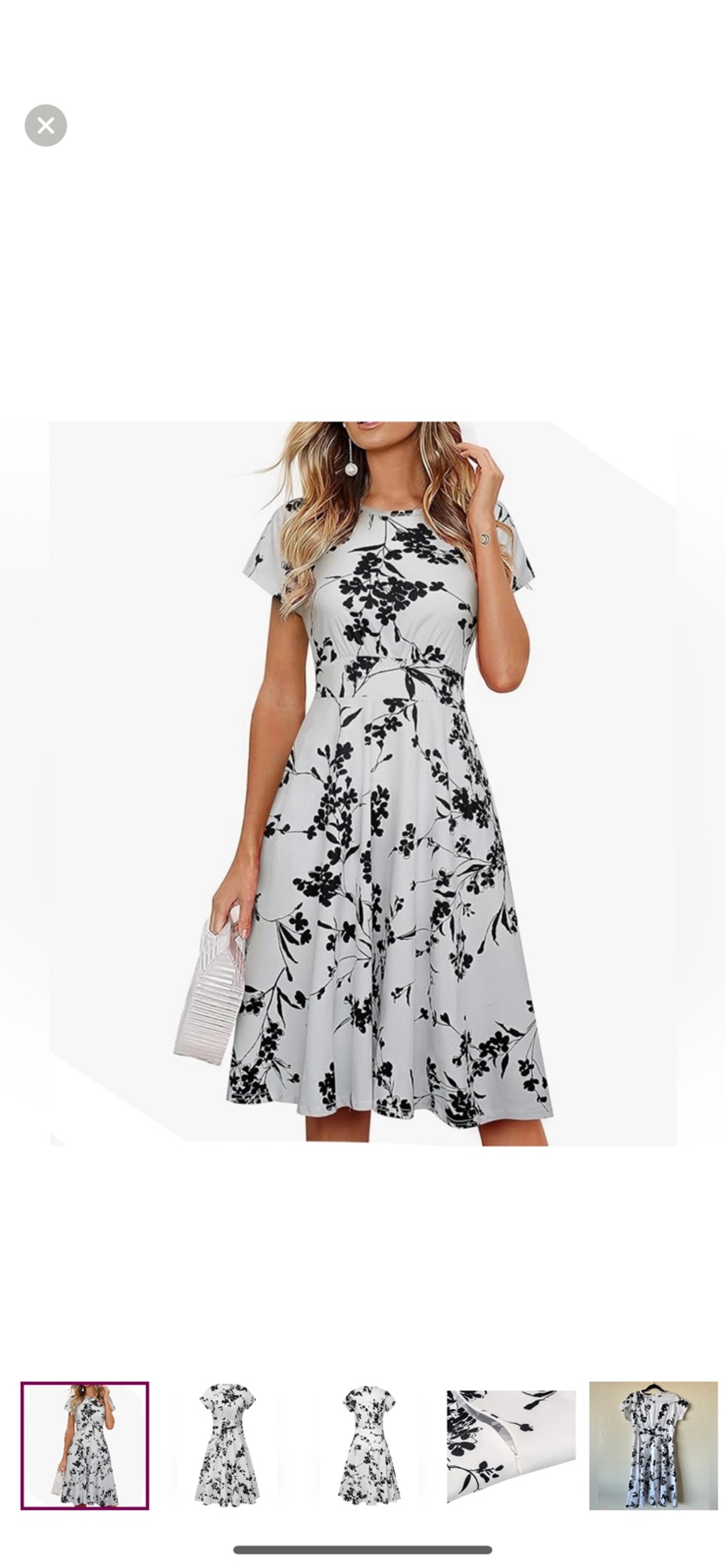 NWT Homeyee Women's White Short Sleeve Floral Casual A Line Midi Dress Fit Flare