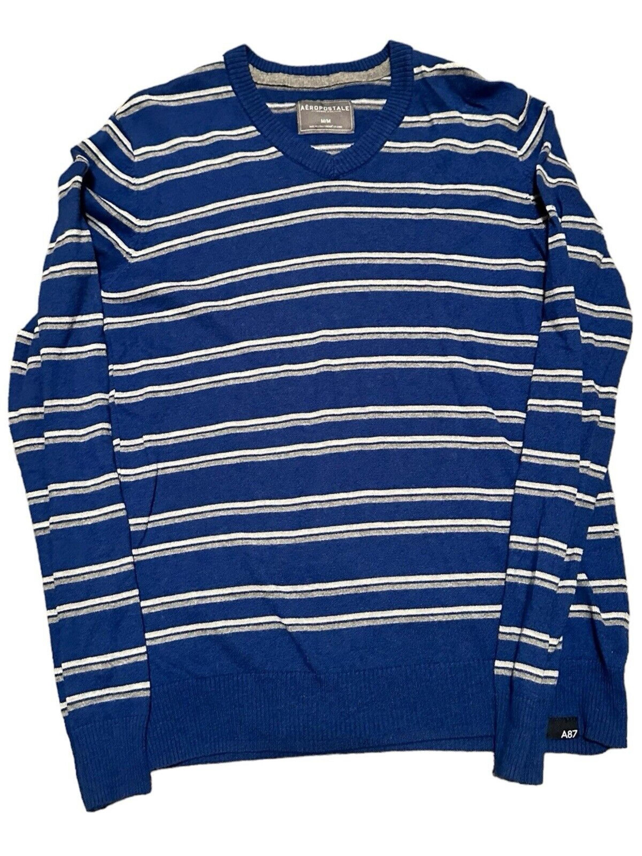 Aeropostale Men's Blue Long Sleeve A87 Logo Cotton Nylon Polyester Wool Medium