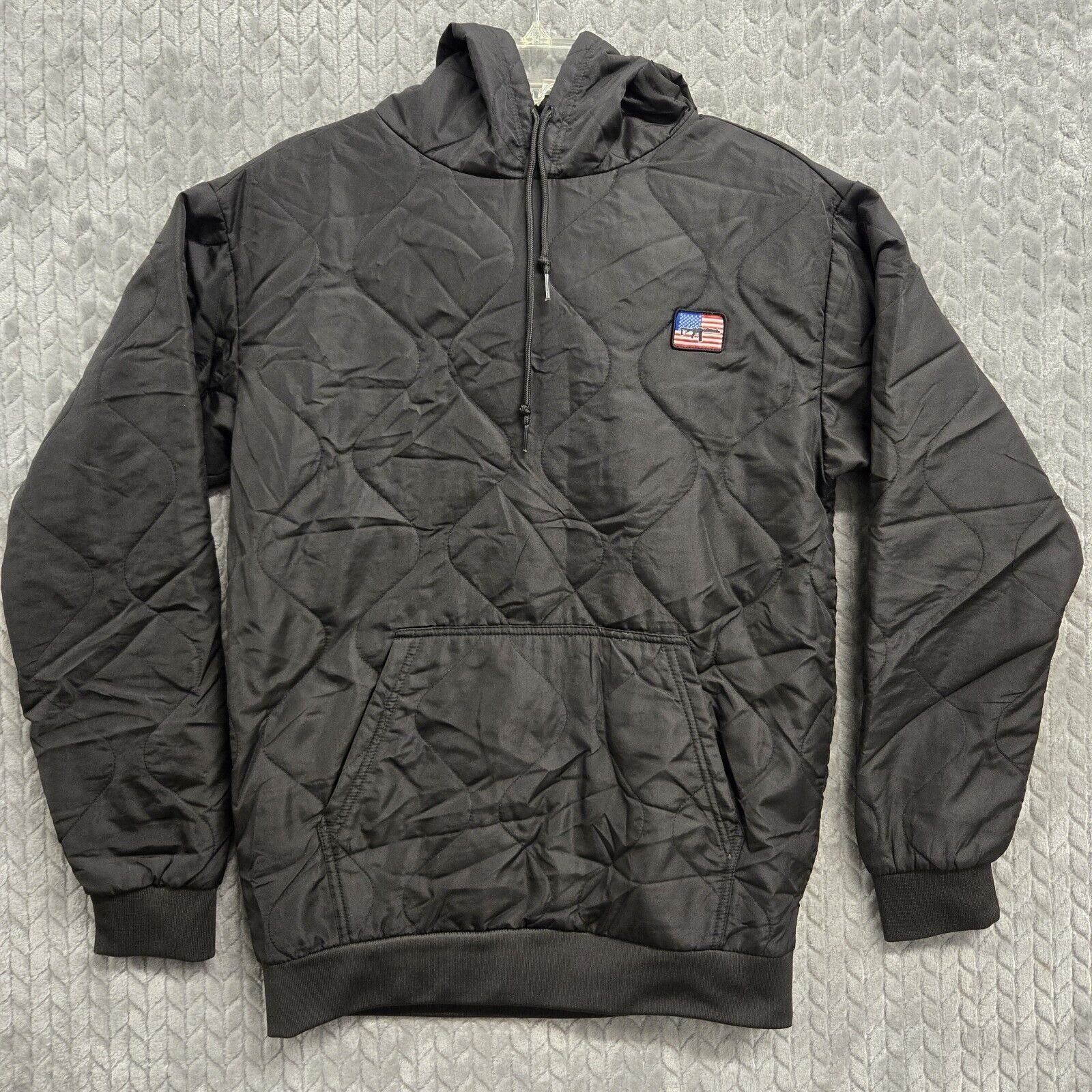 Black Rifle Coffee Company Jacket Mens Small Black Quilted Pullover Hoodie