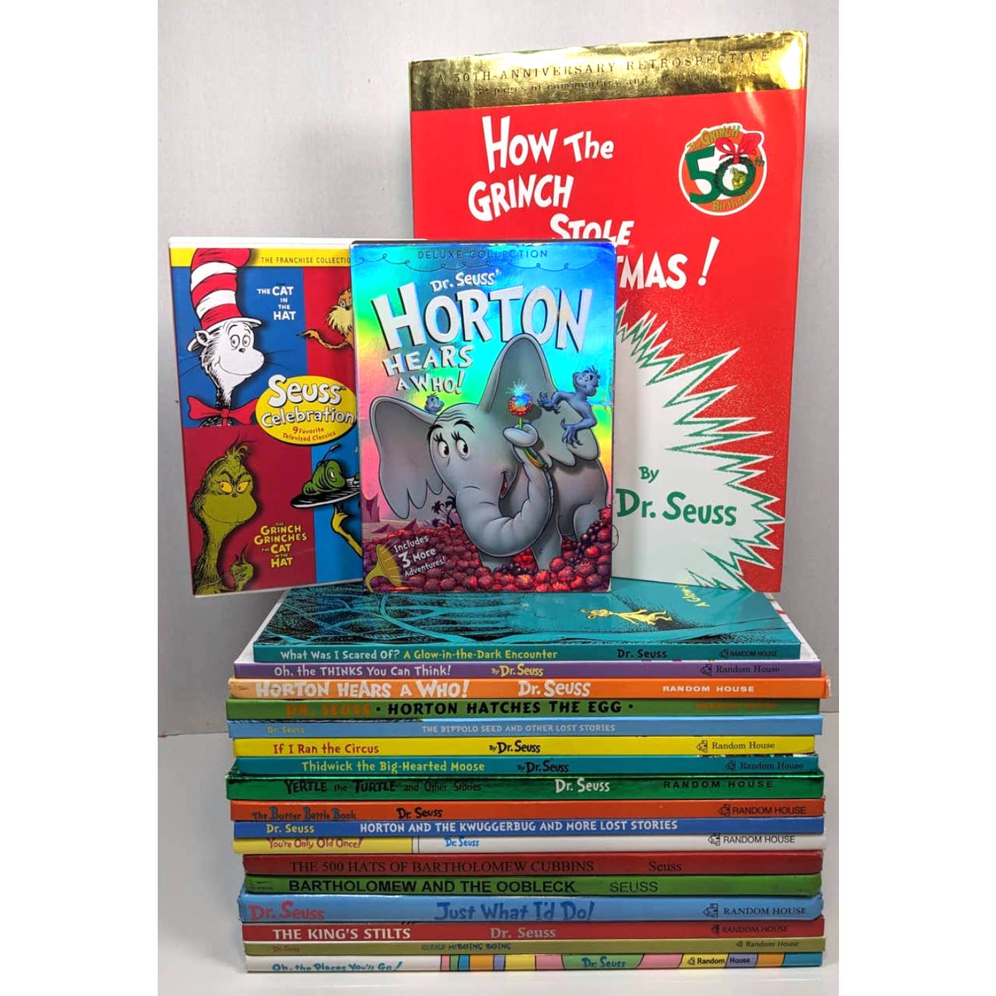 Lot of 18 DR. SEUSS Oversized Hardcover Matching Books + 2 DVDs~Vintage~Rare