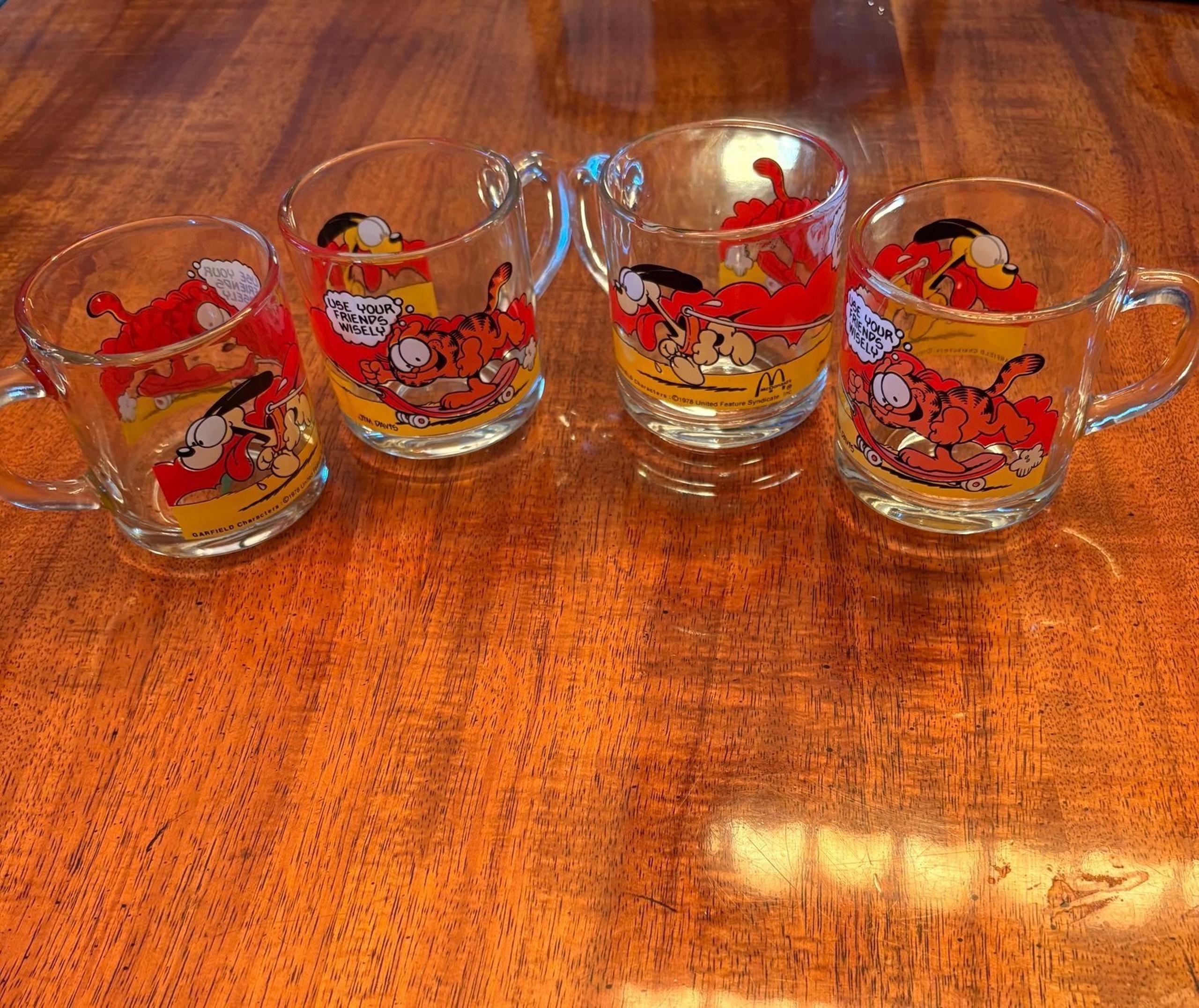 Garfield & Oddie Mugs (4) Vtg 1978 Use Your Friends Wisely Glass Mcdonalds Cups