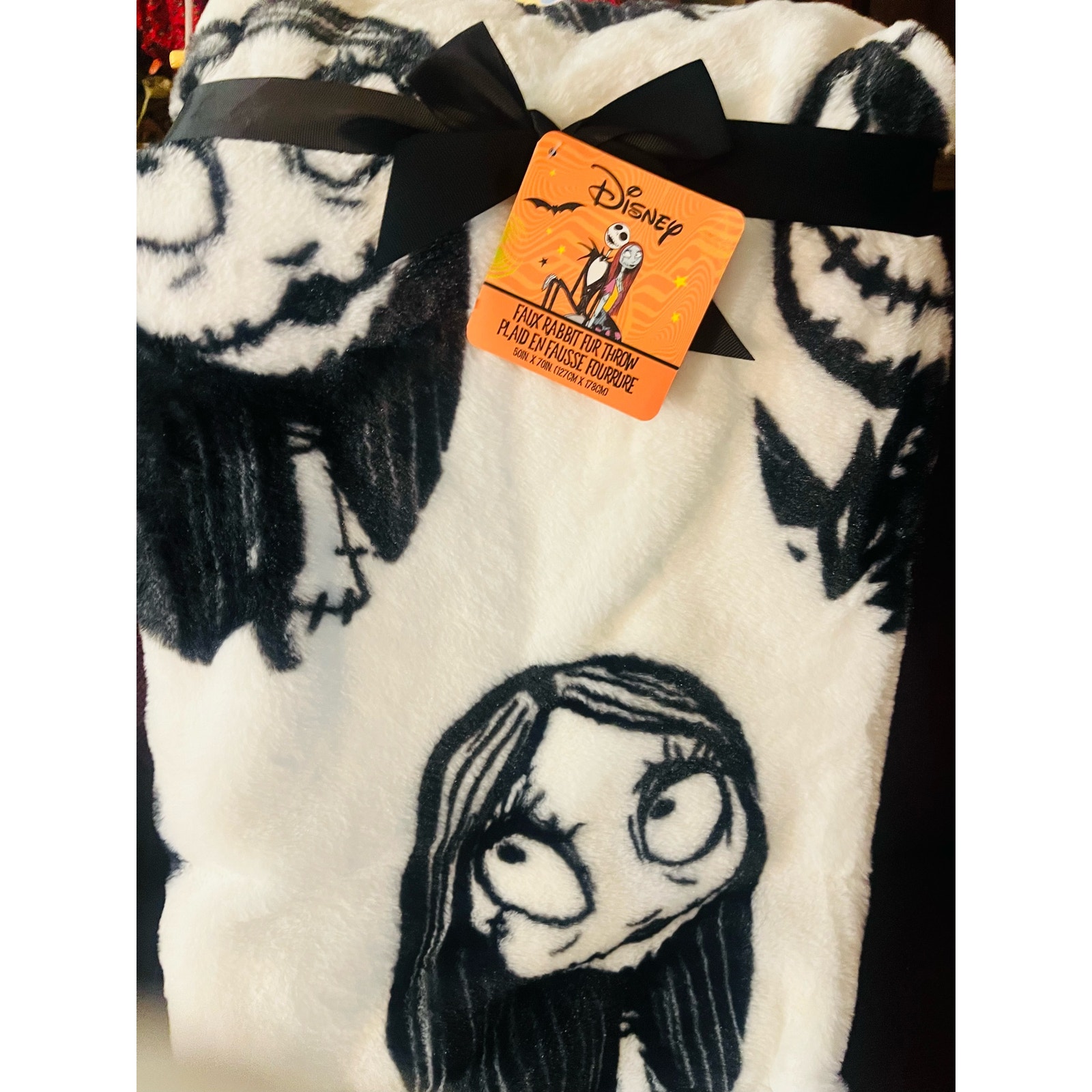 Nightmare before Christmas Sally and Jack Skellington fux rabbit fur throw