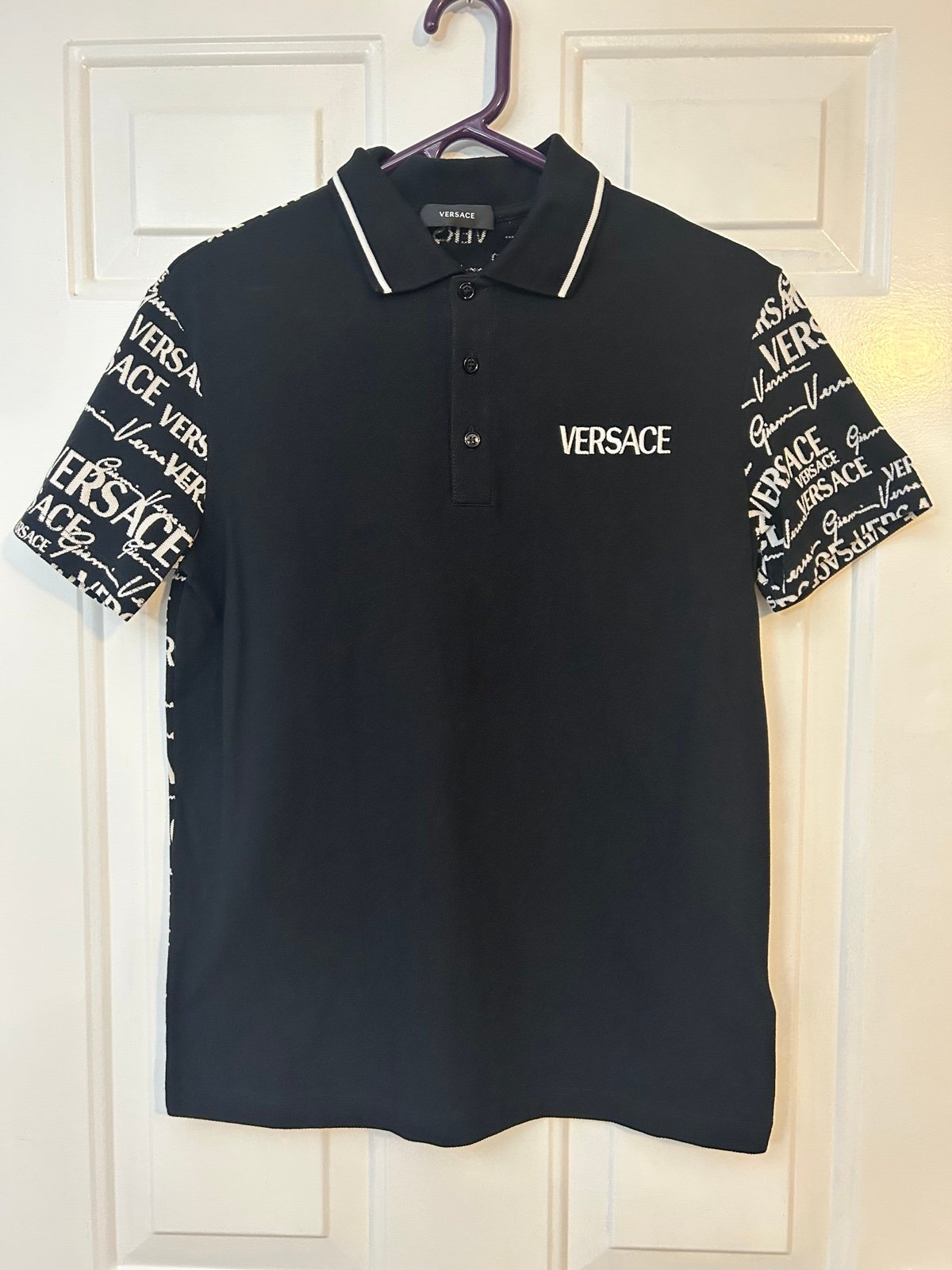 Versace Polo Shirt Men’s XS Black & White Piquet Fabric Cotton Jersey Shirt