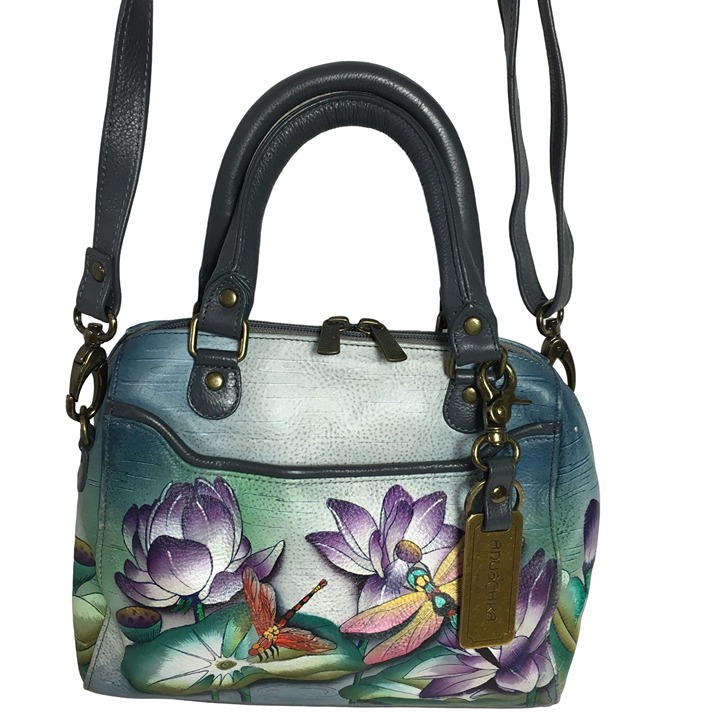 Anuschka LIKE NEW Handpainted Leather Satchel Crossbody Bag Butterfly Floral