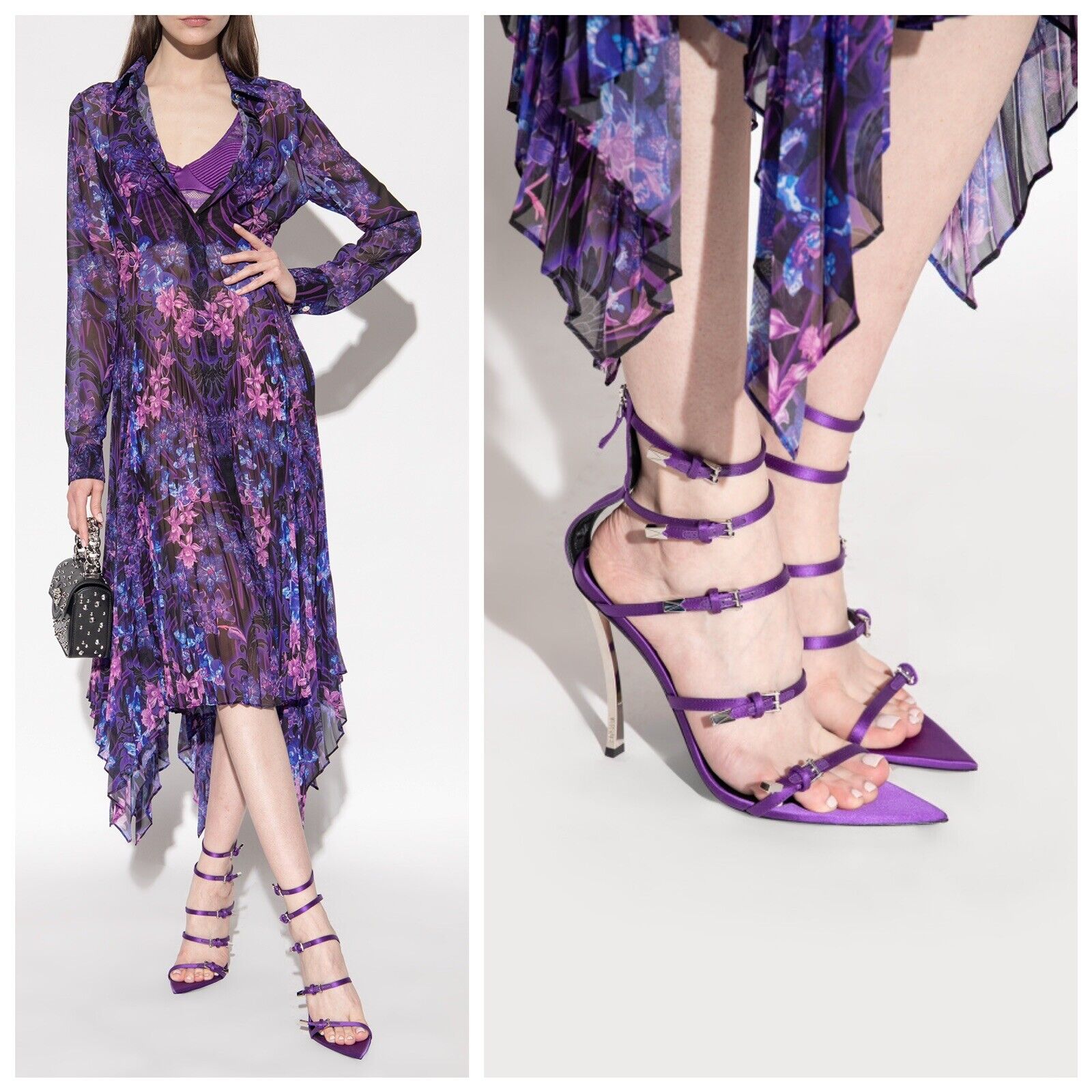 Versace Runway Pin-Point 38.5 Strappy Heel Sandals Purple Orchid NIB 1,575