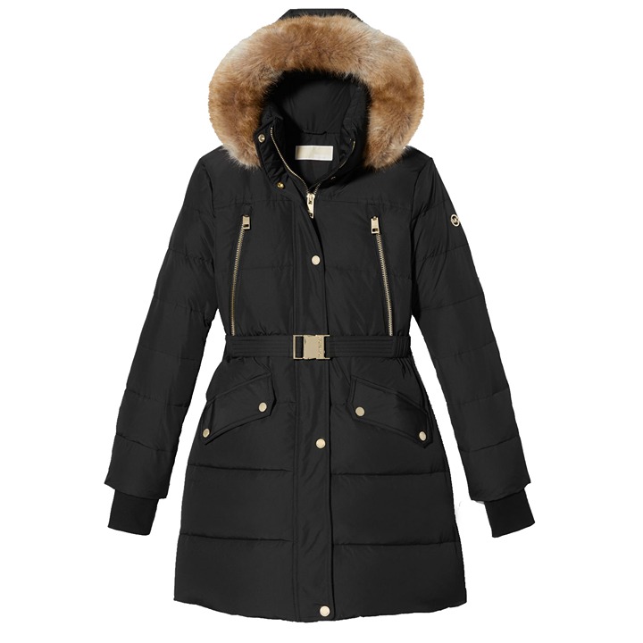 Michael Michael Kors Women's Down Belted 3/4 Length Puffer Coat, Black, Medium