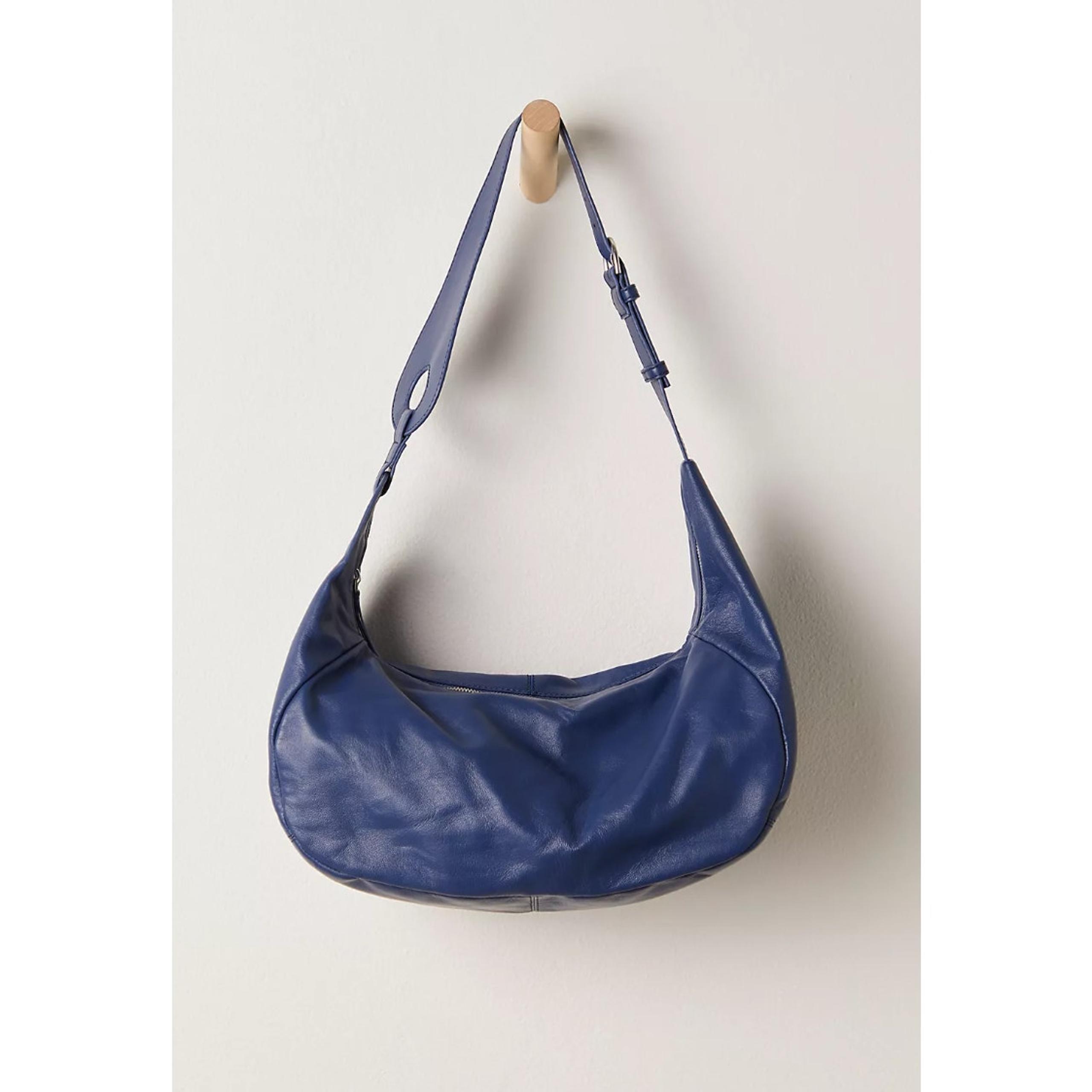 Free People REAL BIG WORLD Shoulder Hobo Leather Bag in Navy Blue NWT $128