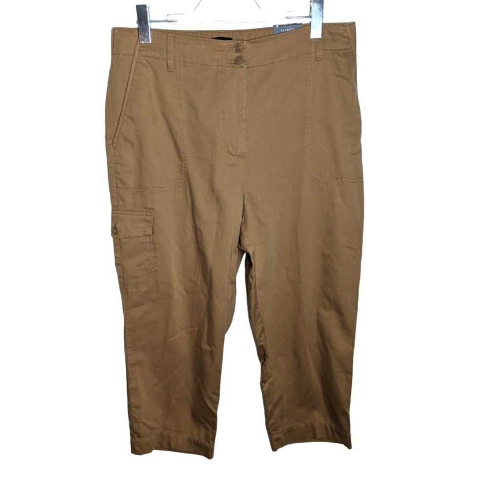 Talbots Supersoft Cargo Pant Tan Cotton Cropped Linen Blend Size 16P NWT